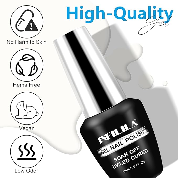 NXJ INFILILA White Gel Nail Polish, 15ML Soak Off White UV Gel Nail Polish, One-Stroke Coloring Gift for Women Art Manicure Salon DIY Design Decoration at Home S02