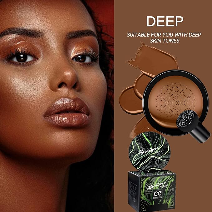 Air Cushion CC Cream - Moisturizing BB Cream Foundation, Long-Lasting Waterproof New Mushroom Head Cushion Foundation Concealer for Even Skin Tone (Dark Brown, 1 PCS)