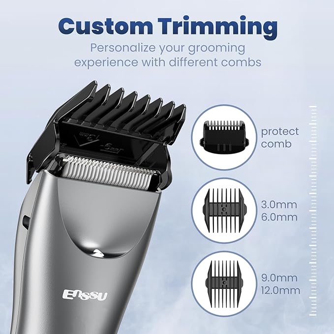 ENSSU Trimmer for Men with BLADELOCK™, Electric Manscape Body Hair Trimmer for Men with LED Spotlight & LCD Display, IPX7 Waterproof Wet/Dry Razor/Shavers for Pubic, Groin, Legs & Bikini Grooming