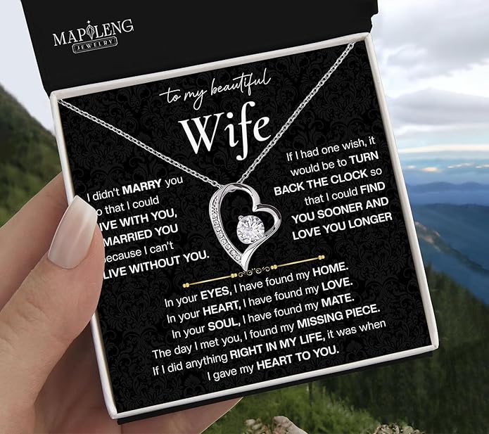 Mapileng To My Wife – Love Knot Necklace from Husband with Heartfelt Message Card & Elegant Luxury Gift Box, A Meaningful Romantic Jewelry Gift for Anniversary, Birthday, Wedding, Christmas