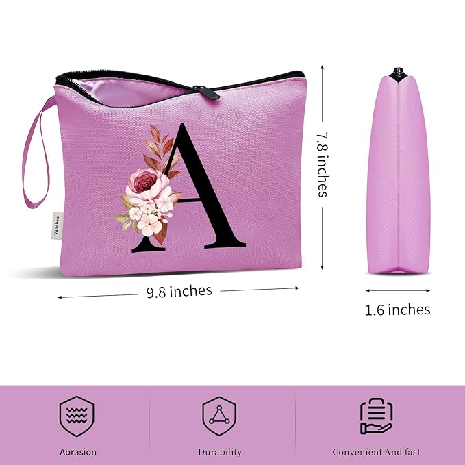 Vavabox A-Z Personalized Makeup Bag, Birthday Gifts for Women Mom, Gifts for Best Friend, Bride Bridesmaid Cosmetic bag (P, Purple)