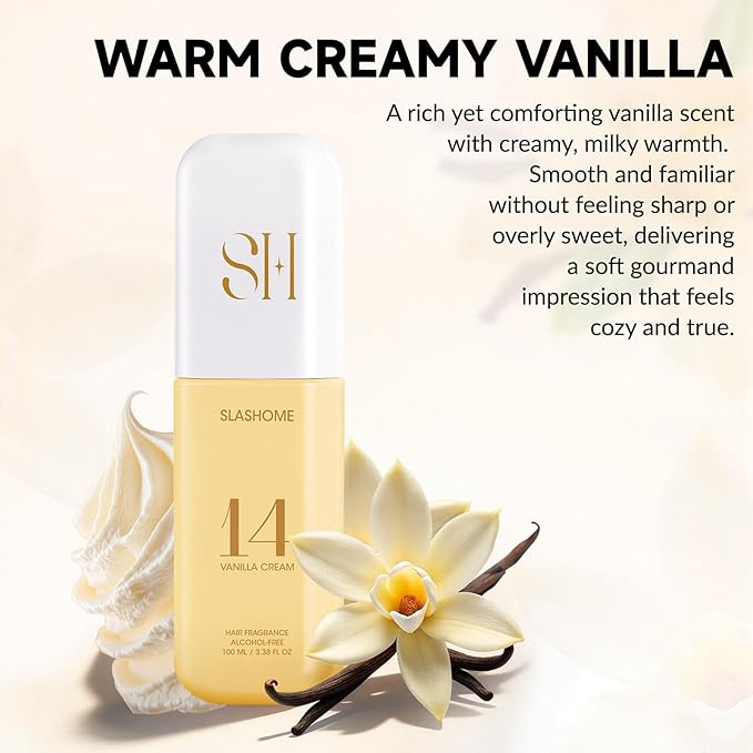 slashome Hair Perfume for Women, Alcohol-Free Vanilla Cream Hair & Body Mist, Lightweight Long-Lasting Fragrance for Hair, Wigs, Body & Fabric, Birthday & Valentine’s Day Gift, 100ml / 3.38 fl oz