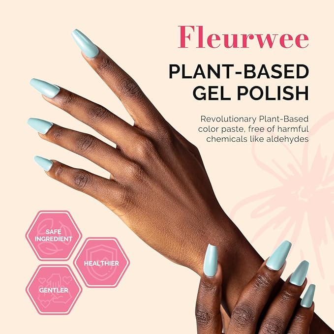 MelodySusie Fleurwee Plant Based Gel Nail Polish, Hema Free Light Blue Nail Polish, Soak Off UV LED Gel Polish Gift for Women 21 Non Toxic Long Lasting Nail Art Manicure Salon DIY at Home B1101