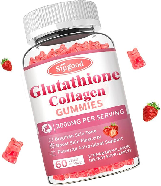 Sijigood Glutathione Collagen Gummies, Skin Brightening & Anti-Aging, Supports Hair, Skin & Nail Health, Glutathione Supplement for Women, Strawberry Flavor, 60 Count