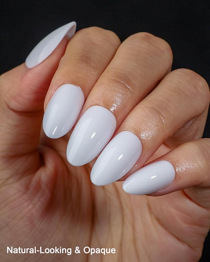 OIFEN White Press on Almond Nails Short 16 Sizes Glossy Gel Fake Nails with Glue & Stick