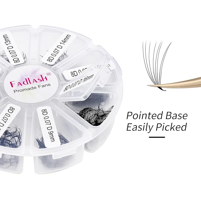 Volume Lash Extensions 1000pcs Premade Fans Eyelash Extensions Promades Eyelash Loose Fans Pointed Base 5D/8D/10D/12D/14D/16D 9-16mm/15-20mm Mixed Tray Avalible (8D-0.07D, 9-16mm)