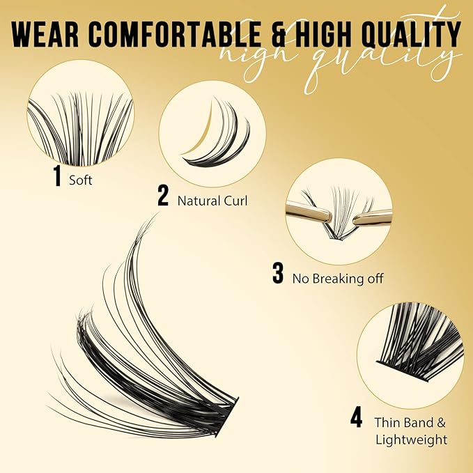QUEWEL Lash Clusters 320Pcs Cluster Lashes 30D D Curl Lash Cluster Eyelash Extensions Mix9-16mm Individual Eyelashes Clusters Wispy Lash Clusters Thin Band Soft to Use at Home(30D D Mix9-16)