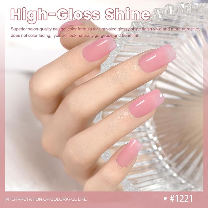 RARJSM Nude Gel Nail Polish Jelly Blush Pink Neutral Skin Tone Sheer Milky Creamy Glass Nudegel 1PC 15ml Single Bottle Transparent French Manicure Soak off UV LED Cured for Home Salon DIY
