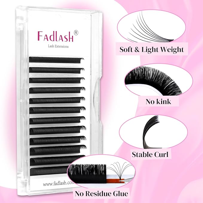 FADLASH Volume Lash Extensions Easy Fan Lashes 3D~10D D Curl Volume Fans 0.05 0.07mm Self Fanning Eyelash Extensions 8-20mm Length (0.05-D, 13mm)