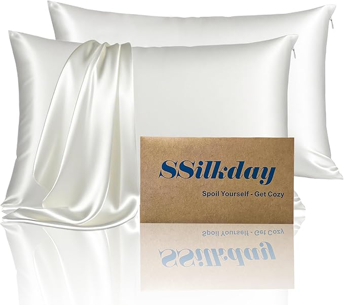 Mulberry Silk Pillow Cases Queen Size Set of 2, Ultra Smooth Soft Breathable Cooling Pillow Cases for Hot Sleepers, Silk Satin Pillowcases 2 Pack with Zipper for Hair and Skin, Gifts for Women
