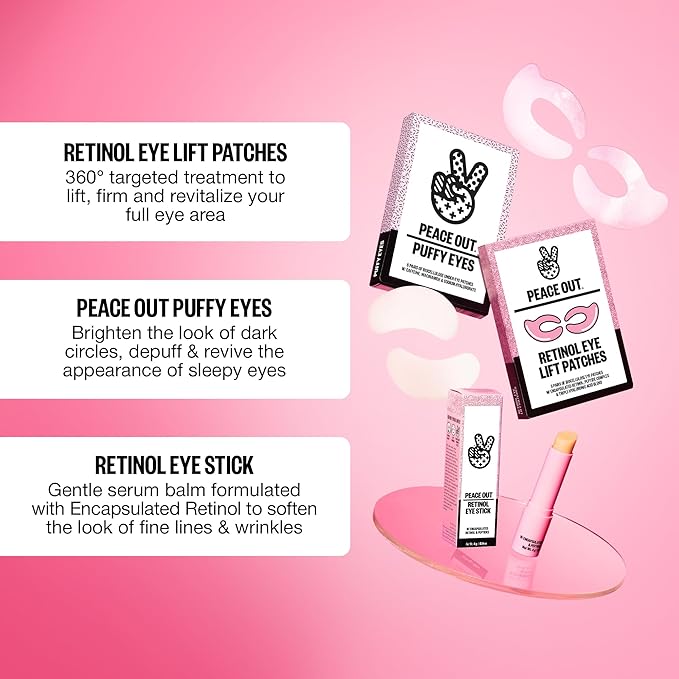 PEACE OUT Retinol Eye Lift Patches, 360° Biocellulose Eye Mask with Encapsulated Retinol & Peptides, Firming and Smoothing Eye Patches for Fine Lines, Wrinkles, 5 Pairs
