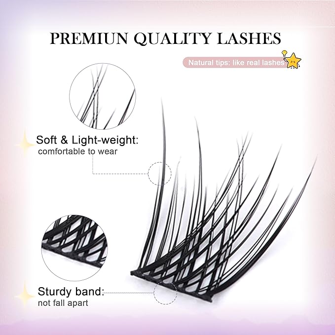 GAQQI Lash Clusters, GQ03 False Eyelashes DIY Lash Extensions D Curl 168PCS Cluster Lashes 12MM, Wispy and Natural Look (GQ03,12mm,D Curl)