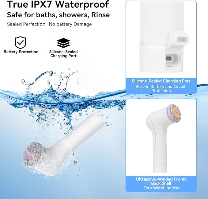 PURTIF Electric Facial Cleansing Brush - Rechargeable Silicone Face Scrubber exfoliator, Face Pore Cleansing Brush,3 Speeds,Waterproof, Exfoliating & Massage,for Women & Men.for Face Skin Issues,White