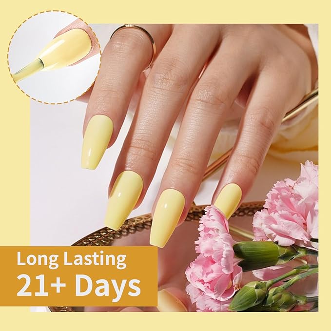 JODSONE Pastel Yellow Gel Nail Polish 10ml Soak Off LED Gel Polish Butter Yellow Nail Color Salon Quality Long-Lasting Low Odor Need U V Lamp Curing