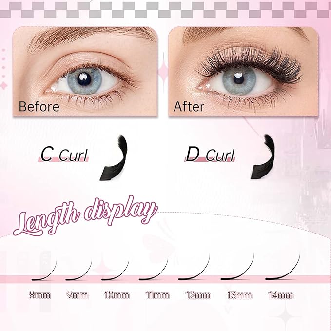 FADLASH Premade Fans Pointed Base 10D Premade Volume Eyelash Extensions Middle Stem Pre Fanned Lash Extensions Easy Application C/D Curl Eyelash Extension (10D-0.07-D, 12mm)