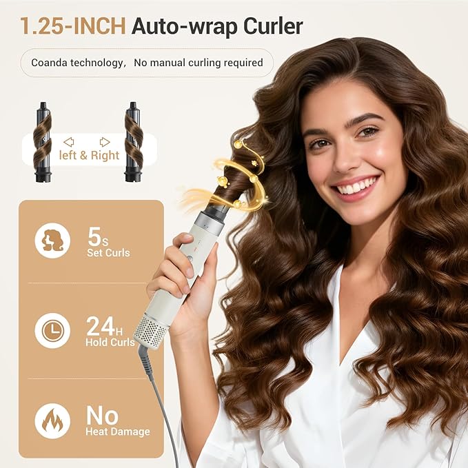 6-in-1 Hair Styler, 110,000 RPM Hair Dryer with Auto-Wrap Curlers, Blow Dryer Oval Brush & Volumizer, Hot Air Styler for Fast Drying,Curling, Smoothing & Volume, Air Styler with Travel Case