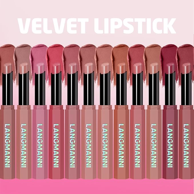 Jolilab 2Pcs Velvet Matte Lipstick Nude Matte Soft Dark Color Stick High Pigmented Long-Lasting Waterproof Lip Stick Lip Balm Beauty Cosmetics Gift for Women(#09+10)
