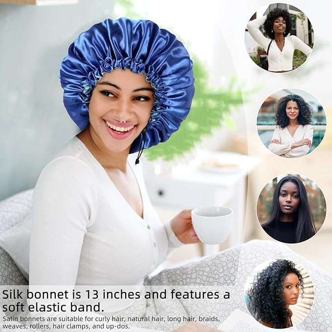 Satin Bonnet Silk Bonnet For Curly Hair Bonnet Braid Bonnet For Sleeping Bonnets For Women Large Double-layer Adjustable