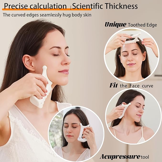 Aurift Ceramic 6‑in‑1 Gua Sha Tool for Face & Body, Jawline Sculpting, Double Chin Reduction, Lymphatic Drainage, Trigger Point Manual Massage Tool, Self-Care Gift Box for Women, White