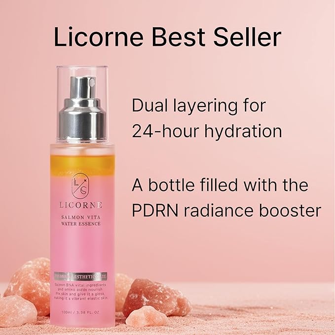 LICORNE Korean Salmon Vita Water Essence with PDRN – Hydrating Face Mist with Hyaluronic Acid, Niacinamide & Madecassoside – Lightweight K-Beauty Skincare – 100ml / 3.38 fl oz