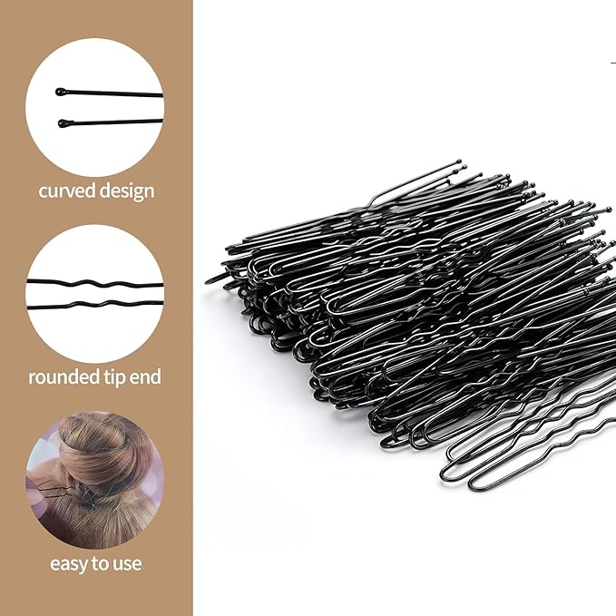 80Pcs Hair Net Set，30 Invisible Elastic Nylon Hair Net，40 U-Shaped Hair Pins and 10 Elastic Hair Ties,Suitable for Ballet Bun, Food Service, and Everyday Use（Black）