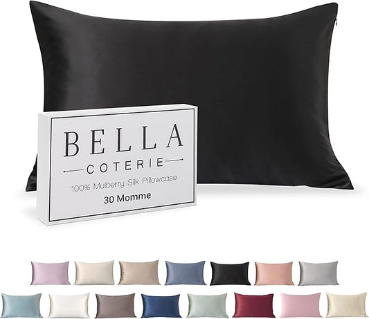 Bella Coterie Luxury Silk Pillowcase for Hair and Skin | 30 Momme | 100% Pure 6A Mulberry Silk | Super Soft | Perfectly Plush [Queen, Jet Black]