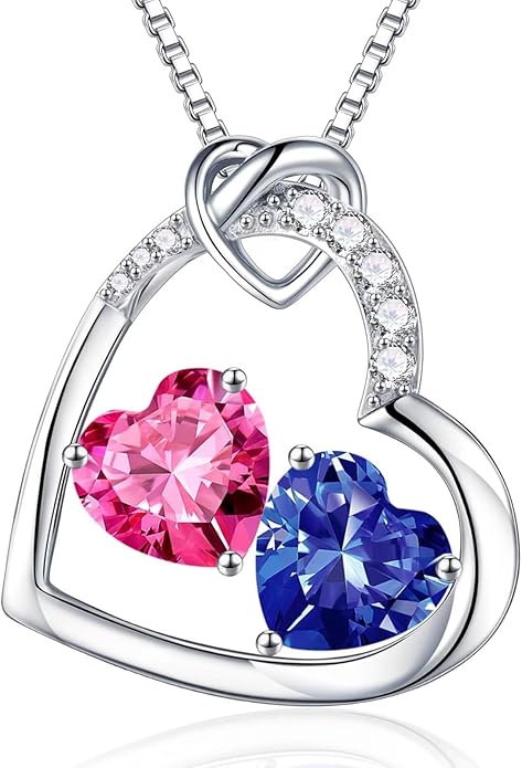 Iefil Valentines Day Gifts for Her - 925 Sterling Silver Heart Birthstone Necklace, Anniversary Birthday Gifts for Women Wife Girlfriend, Jewelry for Mom Daughter