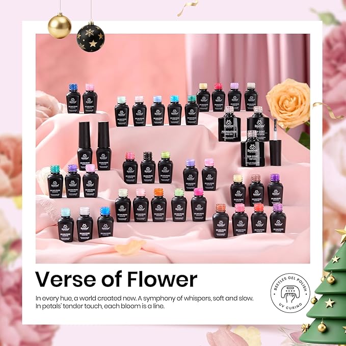 beetles Gel Nail Polish Set - 36 Colors Verse of Flower Gel Nail Kit Pink White Black Red Purple Blue Yellow Gel Polish Colors & 3Pcs Base Top Coat Soak off UV Home Salon Valentines Gift for Women
