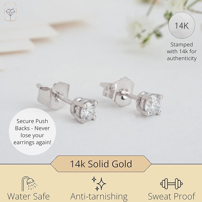1/4-2 Carat IGI Certified Lab Grown Diamond Stud Earrings | Solitaire Real Diamonds Earring for Women in I-J Color & SI1-SI2 Clarity | 14K Gold Diamond Studs with Secure Backs by MAX + STONE