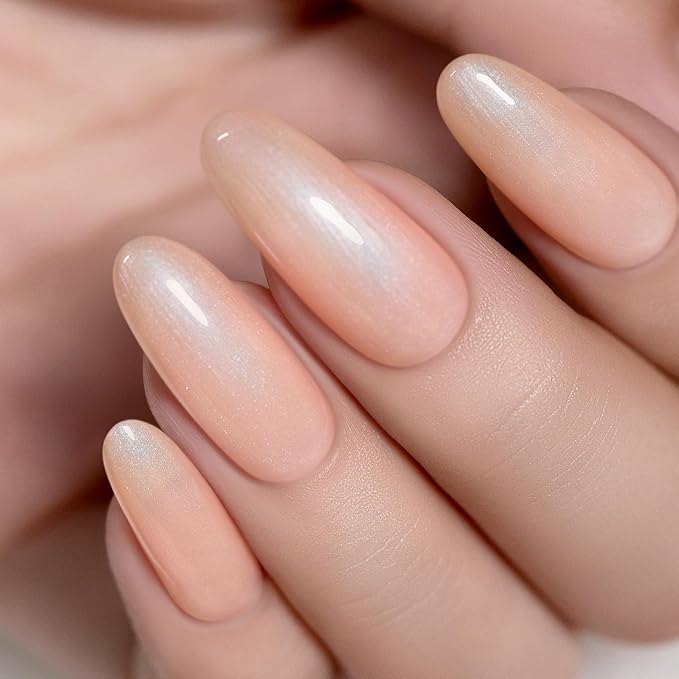 RARJSM Nude Pink Gel Nail Polish with White Silver Pearl Shell Glitter Clear Sheer White Shimmer Gel Polish 15ml UV LED Soak Off Transparent Skin Color Home Salon French Manicure Curing Requires