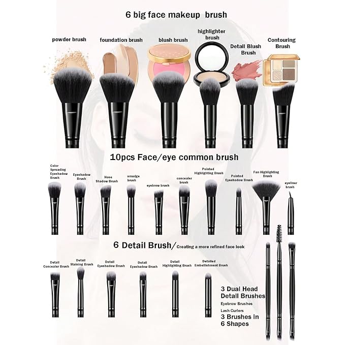 51Pcs Black Makeup Brushes Set Professional Makeup Kit Multi-functional Makeup Tool Set with Facial Makeup Accessories, Foundation Makeup Brush Kit Eye and Face Make up Brushes & Tools