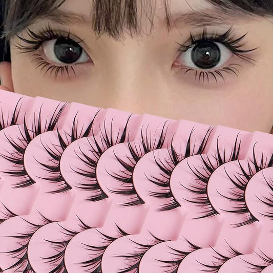 outopen 10 Pairs Fox Eye Manga Lashes Japanese Cosplay Lashes Doll Style Spiky Anime Lashes Wispy Cat Eye False Lashes Extensions(Fox Manga 10-15 MM)