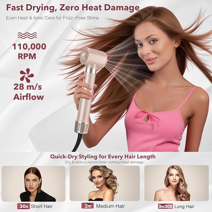 Mythsight StyleVibe 6-in-1 Air Styler, Hair Dryer & Blow Dryer Brush with Travel Case - Auto Wrap Curls (L/R), Fast Drying, Thermal Round Brush for Smooth Blowouts & Frizz-Free Volume, No Heat Damage