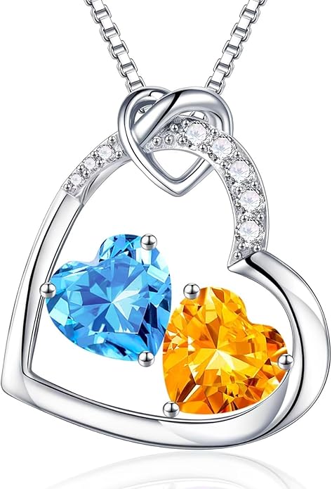 Iefil Valentines Day Gifts for Her - 925 Sterling Silver Heart Birthstone Necklace, Anniversary Birthday Gifts for Women Wife Girlfriend, Jewelry for Mom Daughter