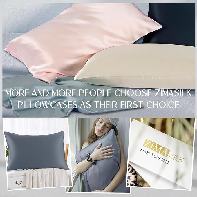 ZIMASILK 100% Pure Mulberry Silk Pillowcase for Hair and Skin Health,Soft and Smooth,Both Sides Premium Grade 6A Silk,600 Thread Count,with Hidden Zipper,1pc (King 20''x36'',Slate Blue)