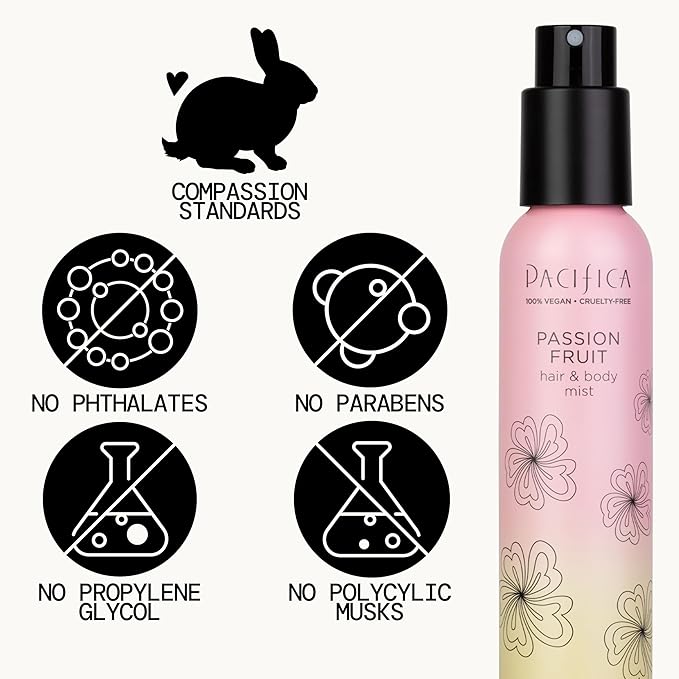 Pacifica Hair Mist Perfume & Full Body Spray for Women - Passion Fruit Body Mist Fragrance w/Pineapple, Orange Blossom, Vanilla, Sandalwood & Bergamot – Alcohol-Free, Vegan & Cruelty-Free, 5 oz