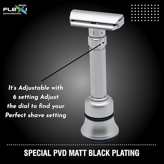 Pearl Flexi Adjustable Safety Razor Version V12 - Reusable Metal Razor made of 100% Brass | Eco Friendly Double Edge Razor for Men | Men's Shaving Razor for best Father's Day Gift