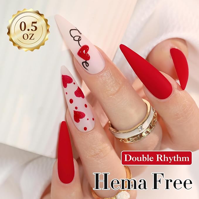 Double Rhythm 0.50 OZ Gel Polish Hema Free Same Color Same Bottle Golden Round Translucent Neutral Natural Milky 15 ML Jelly UV Polish Art DIY at Home (Dark Red-C1378)