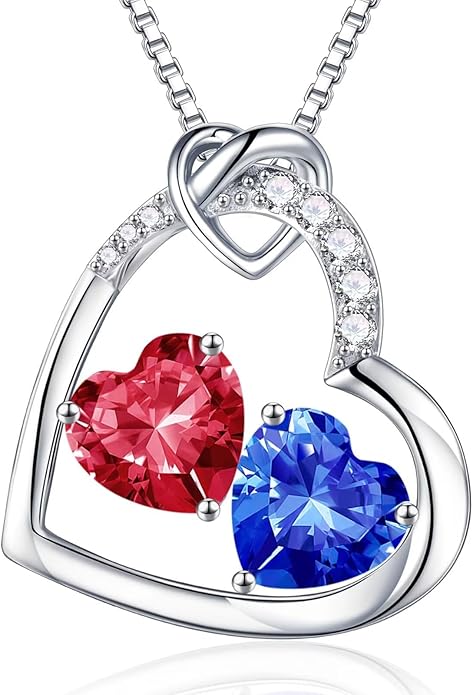 Iefil Valentines Day Gifts for Her - 925 Sterling Silver Heart Birthstone Necklace, Anniversary Birthday Gifts for Women Wife Girlfriend, Jewelry for Mom Daughter