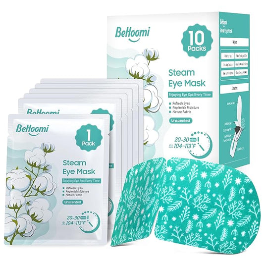 BeHoomi Steam Eye Mask, 10 Packs Heated Eye Mask, Self Heating Disposable SPA Warm Compress for Eyes Sleep Mask, Travel Essentials & Relaxation Gifts, Stocking Stuffers (Unscented)