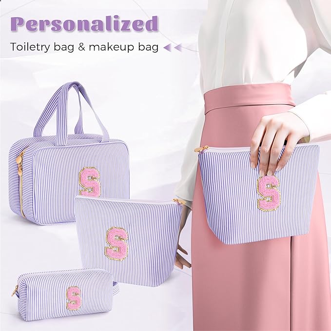 Sister Daughter Gifts | Birthday Gifts for 3 4 5 6 7 8 9 10 11 12 13 Year Old Girls | Monogram Toiletry Organizer Makeup Bag | Makeup Pouch | Stocking Stuffers for Teen Girls - Lavender S