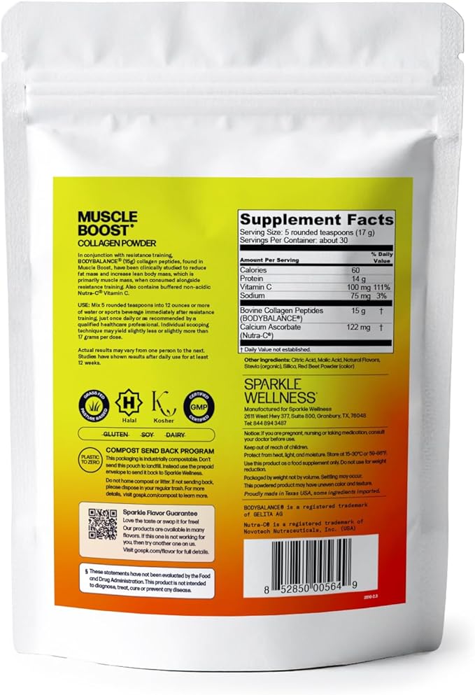 Sparkle Wellness Muscle Boost (Mixed Berry) [30-Serves] | Collagen Supplement Powder with Hydrolyzed BODYBALANCE Collagen Peptides & Buffered Vitamin C | Improves Body Composition