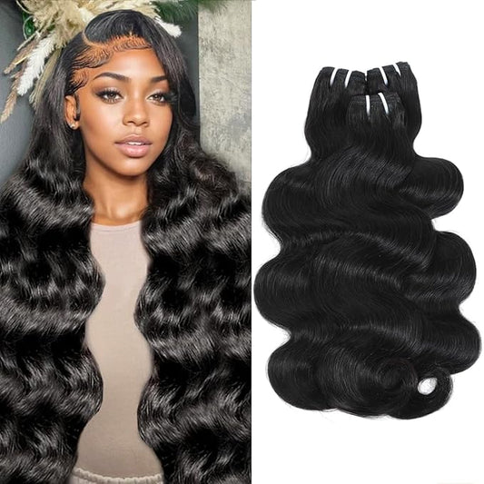16A Raw Human Hair Bundles,3 Bundles 20 20 20 Inch Body Wave Bundles Human Hair,100% Unprocessed Brazilian Virgin Hair,Quick Weave,Hair Extensions Natural Black For Women,3X Longer Lifespan