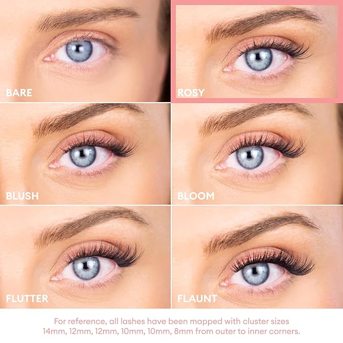 Silly George Pop-On Lashes - DIY 1-Step Pre-Glued Faux Eyelash Clusters, Natural Look Extensions, Black - Bloom, 5-7 Pair Set, Pack of 60 Clusters