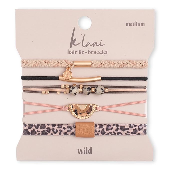 K'lani Wild Bracelets for Women – Elastic Bracelets and Boho Hair Ties – Cute Hair Ties for Women and Hair Tie Accessories – Stylish Bracelets Boho Style for Hair and Wrist – Set of 5 (Medium)