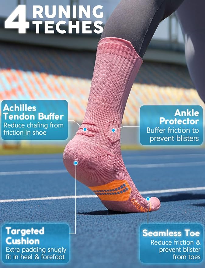Juclise Womens Coolmax Bamboo Viscose Compression Running Crew Socks, Moisture-Wicking Anti-Blister Hiking&Gym Athletic