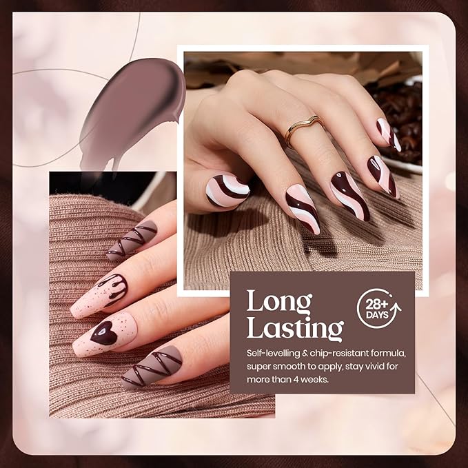 beetles Brown Gel Polish Set - 6 Colors Coffee Brown White Neutral Pink Nude Gel Nail Polish Caramel Cappuccino Soak off Uv Led Lamp Needed Nail Art DIY Spring Manicure Valentines Gift Set