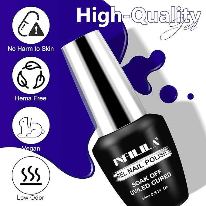 NXJ INFILILA Blue Gel Nail Polish, One-Stroke Coloring Navy Blue UV LED Gel Polish 15ml 0.51oz, Hema Free Dark Color for Nail Art Manicure DIY for Women Girls SQ216