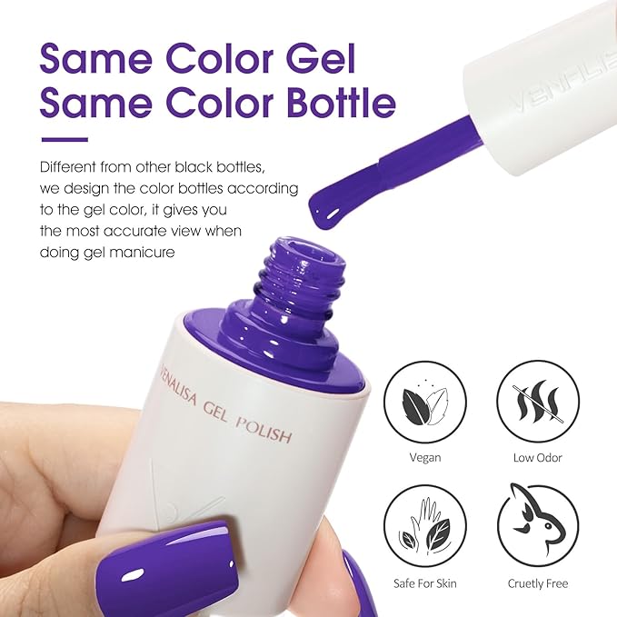 VENALISA Puple Gel Nail Polish, 1 Pcs Dark Puple Gel Polish Deep Color High Gloss Soak Off U V Nail Manicure Salon and DIY at Home Gifts for Women