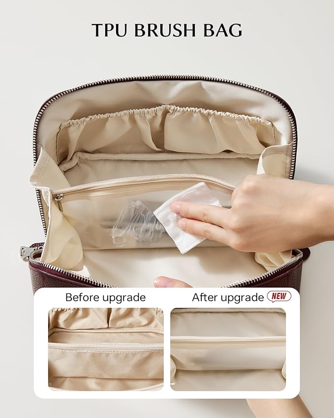 EACHY Travel Makeup Bag, Large Capacity Cosmetic Bag for Women, Waterproof PU Leather, Flat Open Portable Toiletry Bag for Skincare, Brushes & Travel Essentials